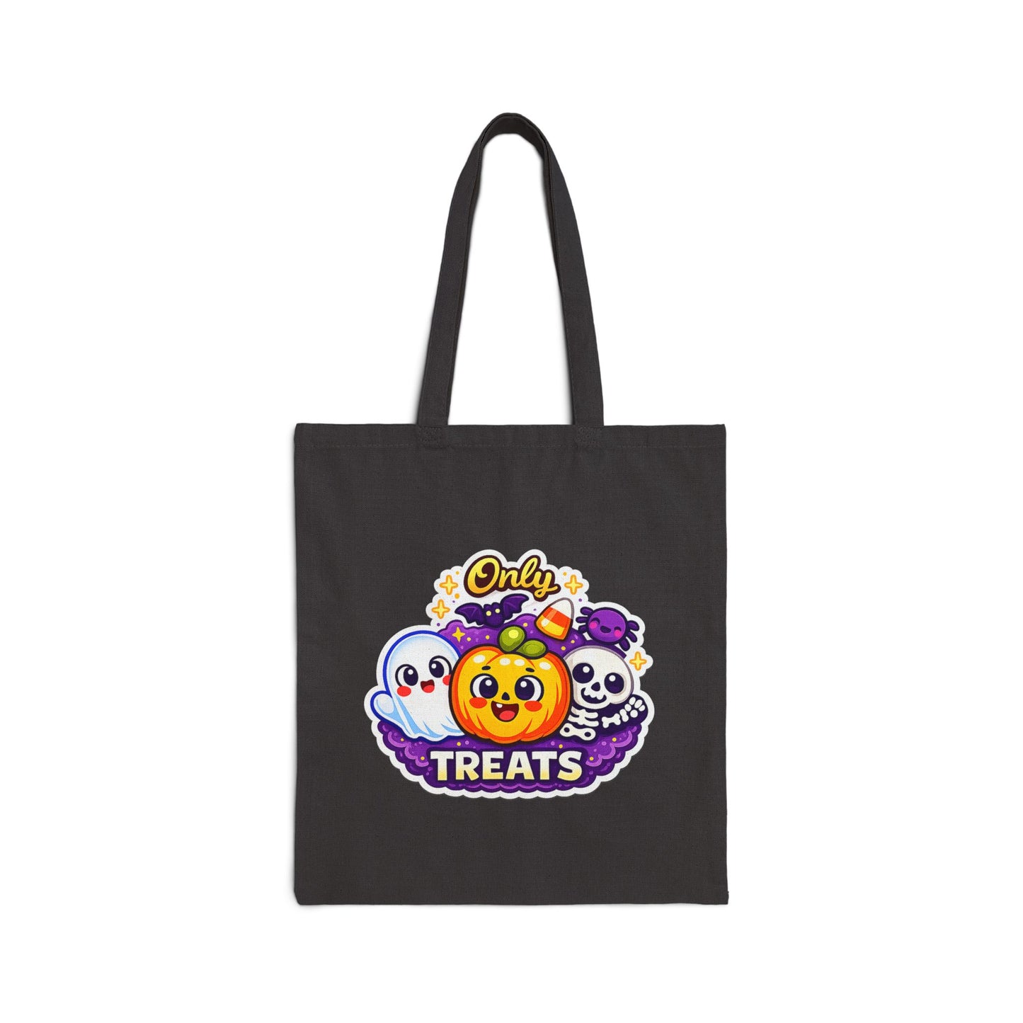 Only Treats Halloween Canvas Tote Bag | Pumpkin, Ghost & Skull