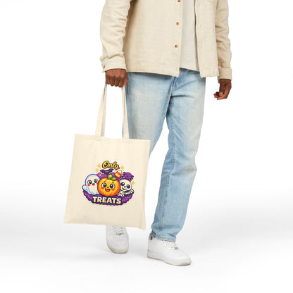 Only Treats Halloween Canvas Tote Bag | Pumpkin, Ghost & Skull
