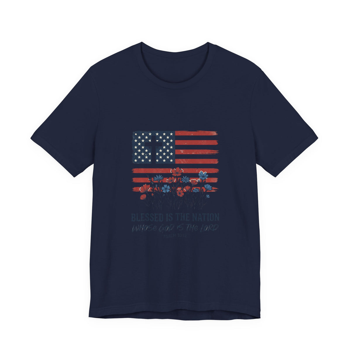 Blessed Is the Nation | Flag Cross Tee | Choose Color
