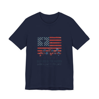 Blessed Is the Nation | Flag Cross Tee | Choose Color