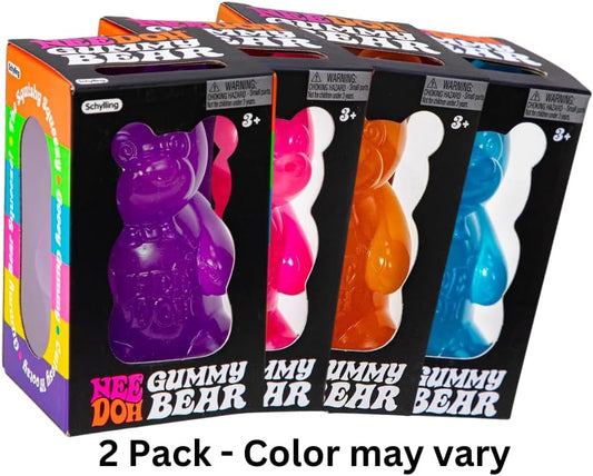 Box of two gummy bear-shaped toys with colorful packaging and visible brand name.