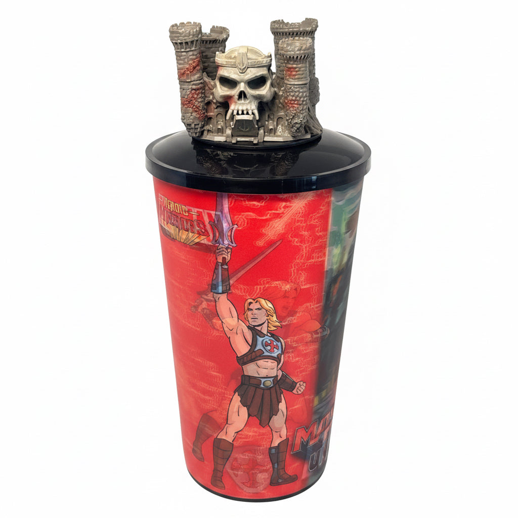 Masters of the Universe Set | Popcorn Bucket with Light Up Eyes & Lenticular Cups (Skeletor, He-Man, & Grayskull)