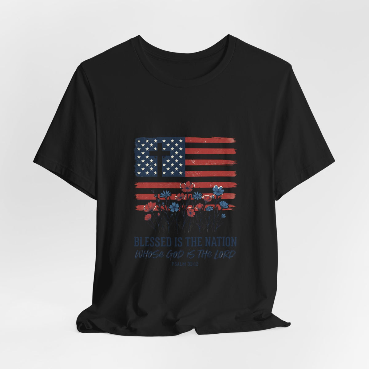 Blessed Is the Nation | Flag Cross Tee | Choose Color