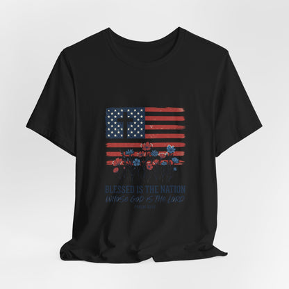 Blessed Is the Nation | Flag Cross Tee | Choose Color