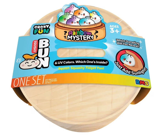 Fidget toy packaging with colorful label on a white background