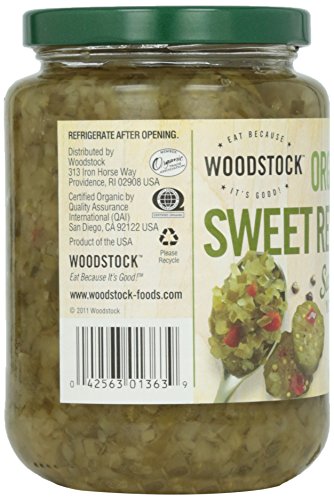 Woodstock Organic Sweet Relish - 16 oz | USDA Certified 95% Organic Pickle Relish