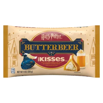 Packaging of Harry Potter Butterbeer kisses on a white background