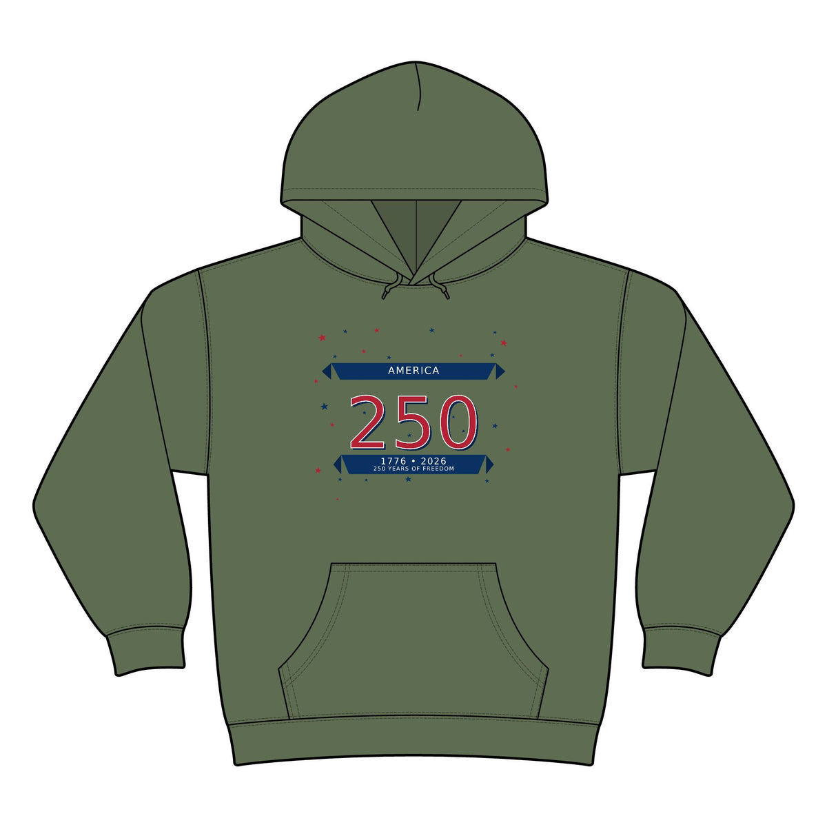 Army Green Camo Hoodie | Stencil "250" Military Patch Design | Patriotic Pullover | Choose Size