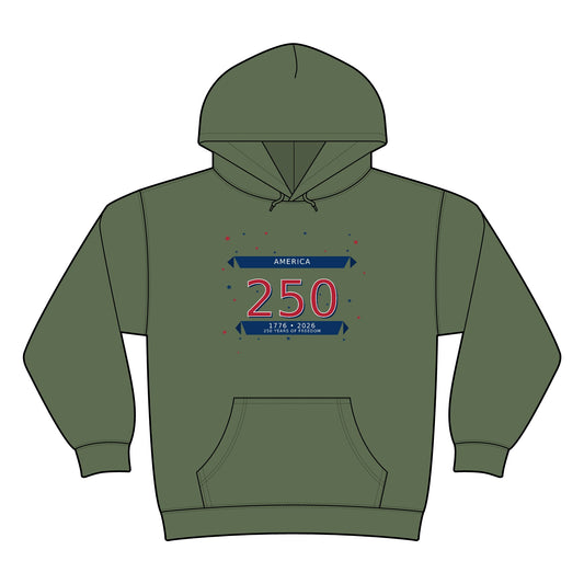 Army Green Camo Hoodie | Stencil "250" Military Patch Design | Patriotic Pullover | Choose Size