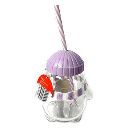 Purple penguin glass sipper back view with tag