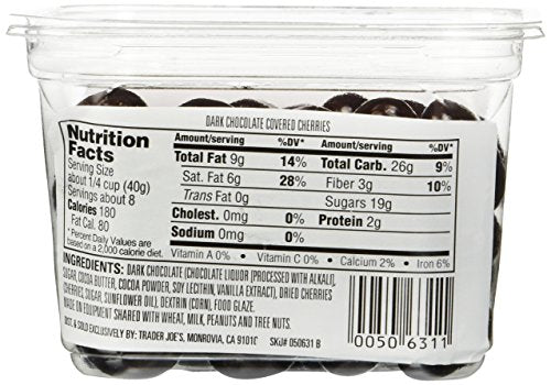 Trader Joe's Dark Chocolate Covered Cherries No Artificial Colors or Flavors, No Preservatives