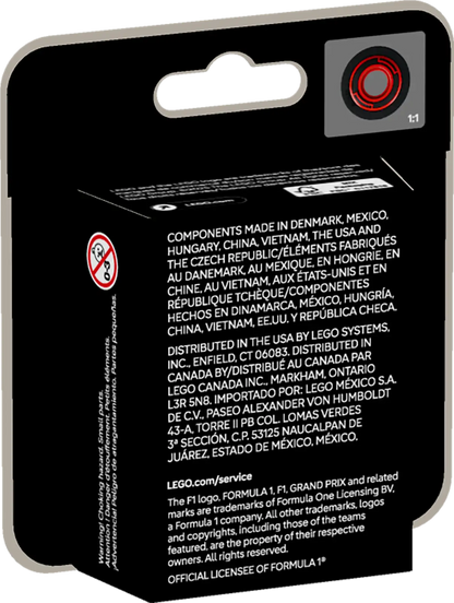 Back of a LEGO packaging with text and logos