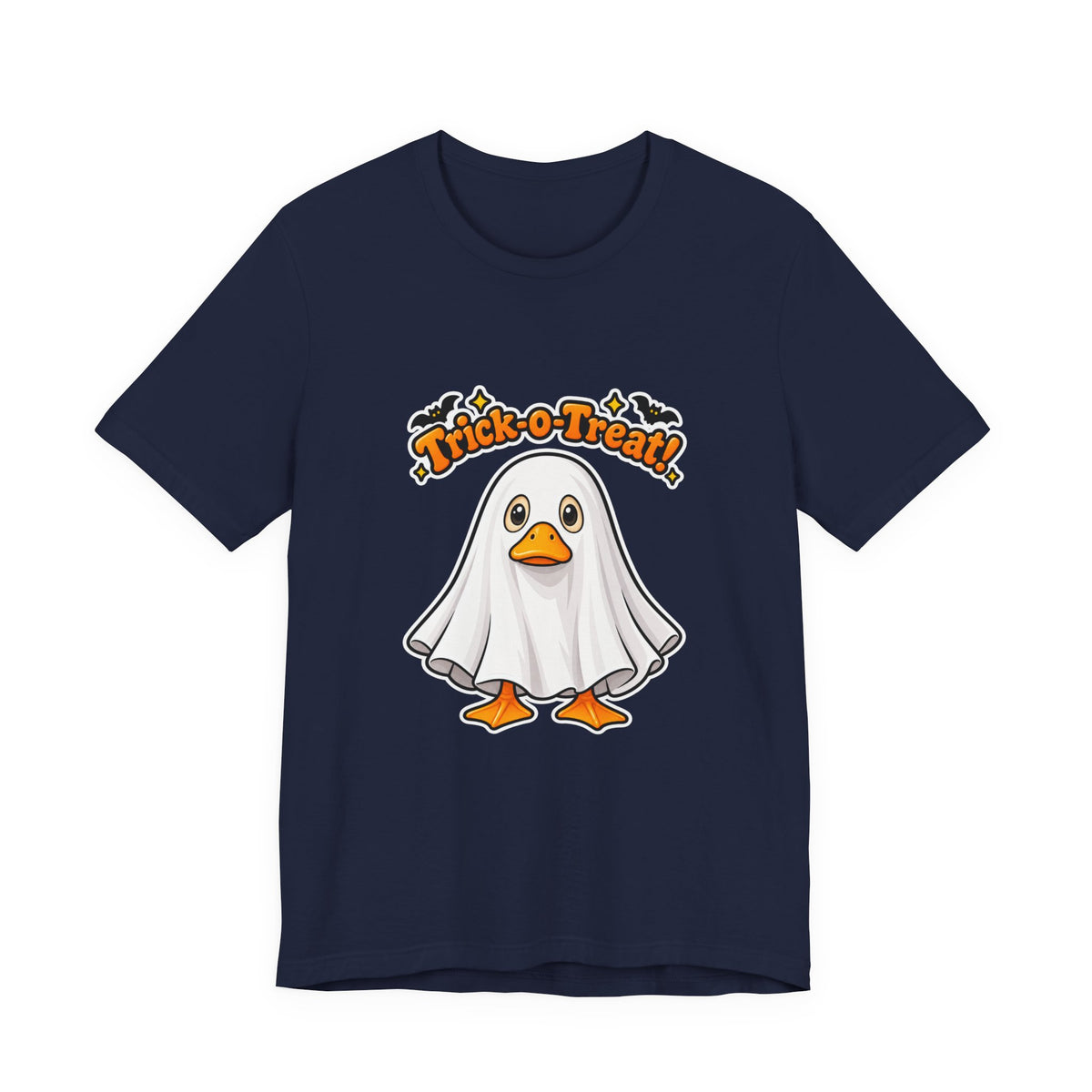 Printify | Trick-O-Treat Ghost Duck Tee | Halloween Graphic Shirt | Choose Your Color