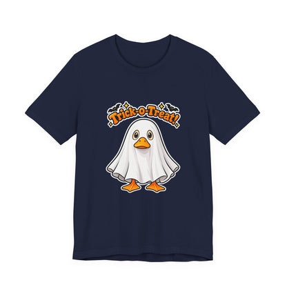 Printify | Trick-O-Treat Ghost Duck Tee | Halloween Graphic Shirt | Choose Your Color