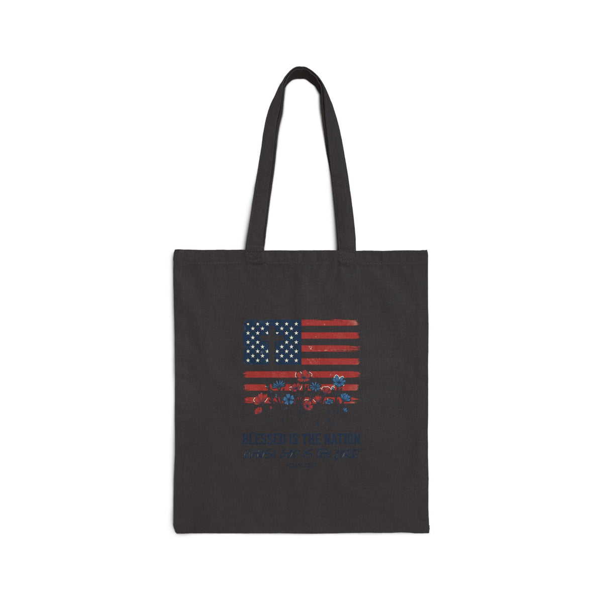 Blessed Is the Nation | Patriotic Cross Flag Tote | Choose Color
