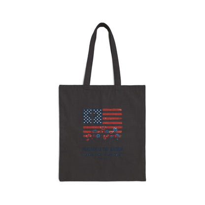 Blessed Is the Nation | Patriotic Cross Flag Tote | Choose Color