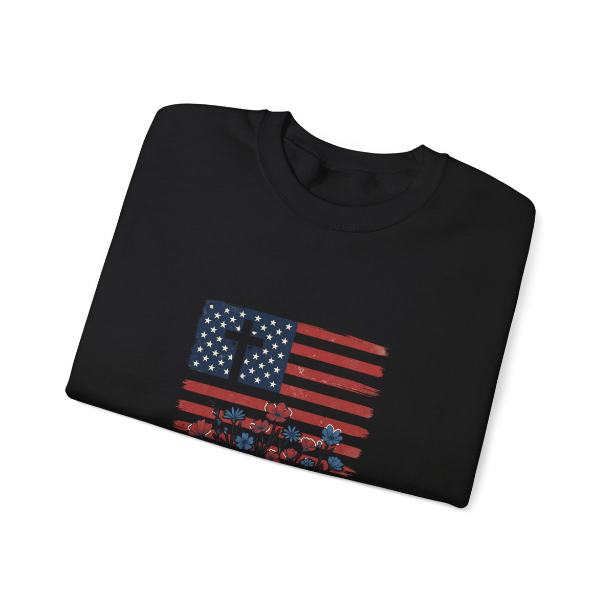 Blessed Is the Nation | Flag Cross Crewneck Sweatshirt | Faith & Freedom