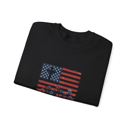 Blessed Is the Nation | Flag Cross Crewneck Sweatshirt | Faith & Freedom