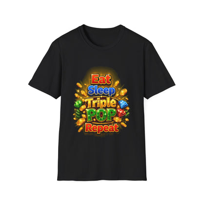 Eat Sleep Triple Pop Repeat  | T-Shirt | Gamer Coin Pop Arcade Tee