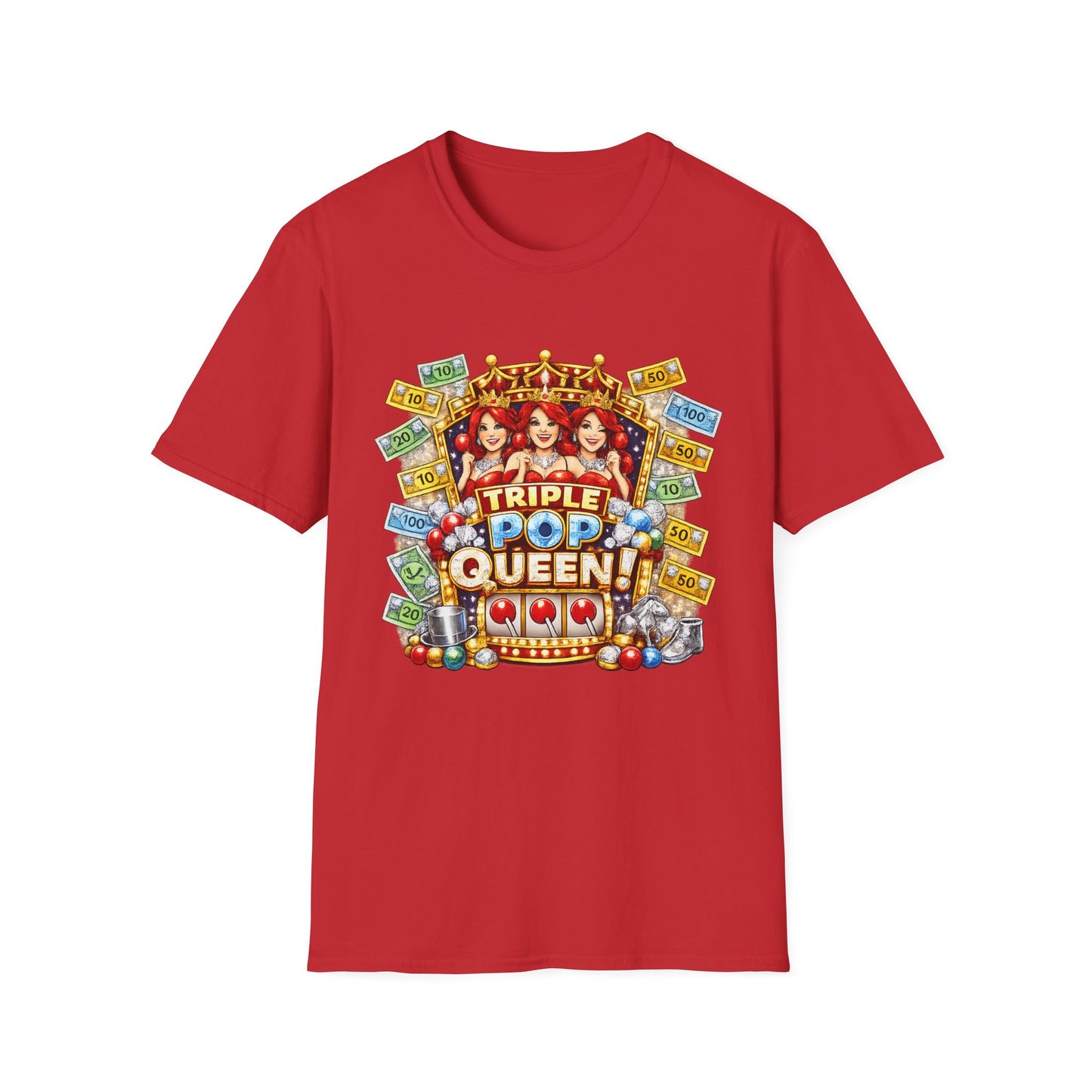 Triple Pop Queen T-Shirt — Casino Jackpot Slot Machine Graphic Tee
