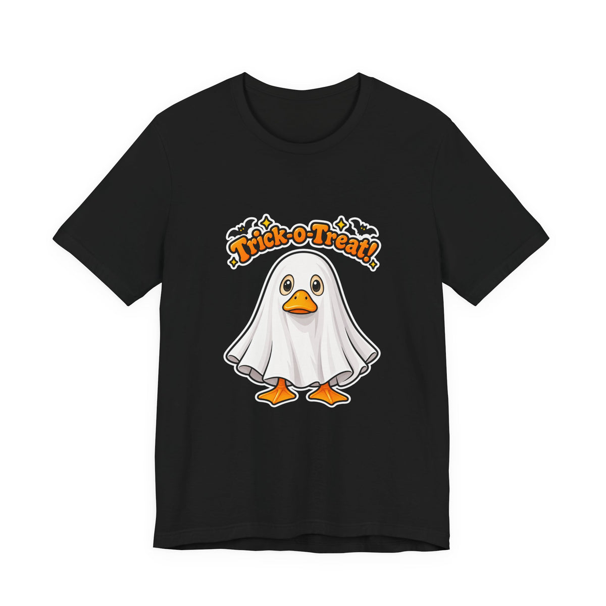 Printify | Trick-O-Treat Ghost Duck Tee | Halloween Graphic Shirt | Choose Your Color