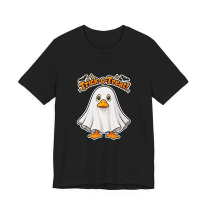 Printify | Trick-O-Treat Ghost Duck Tee | Halloween Graphic Shirt | Choose Your Color