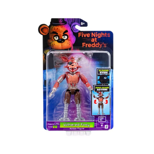 JAKKS Pacific | FNAF | Withered Foxy 5" Articulated Figure | Jumpscare & Glow-in-the-Dark Eyes