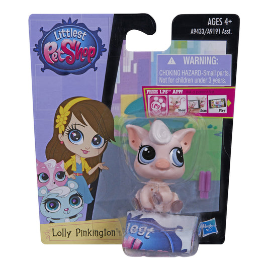 Littlest Pet Shop toy packaging with Lolly Pinkington character illustration