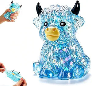 Glitter | Sparkly Highland Cow Squishy | Blue | Sensory Fidget Toy