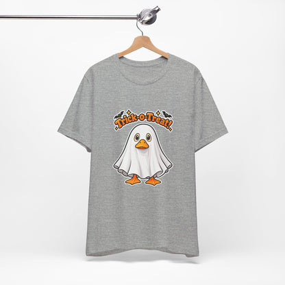 Printify | Trick-O-Treat Ghost Duck Tee | Halloween Graphic Shirt | Choose Your Color