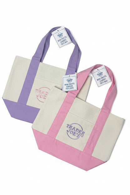 2026 Trader Joe's Mini Pastel Canvas Tote Bag Set | 2 Mini (Pink & Purple)
