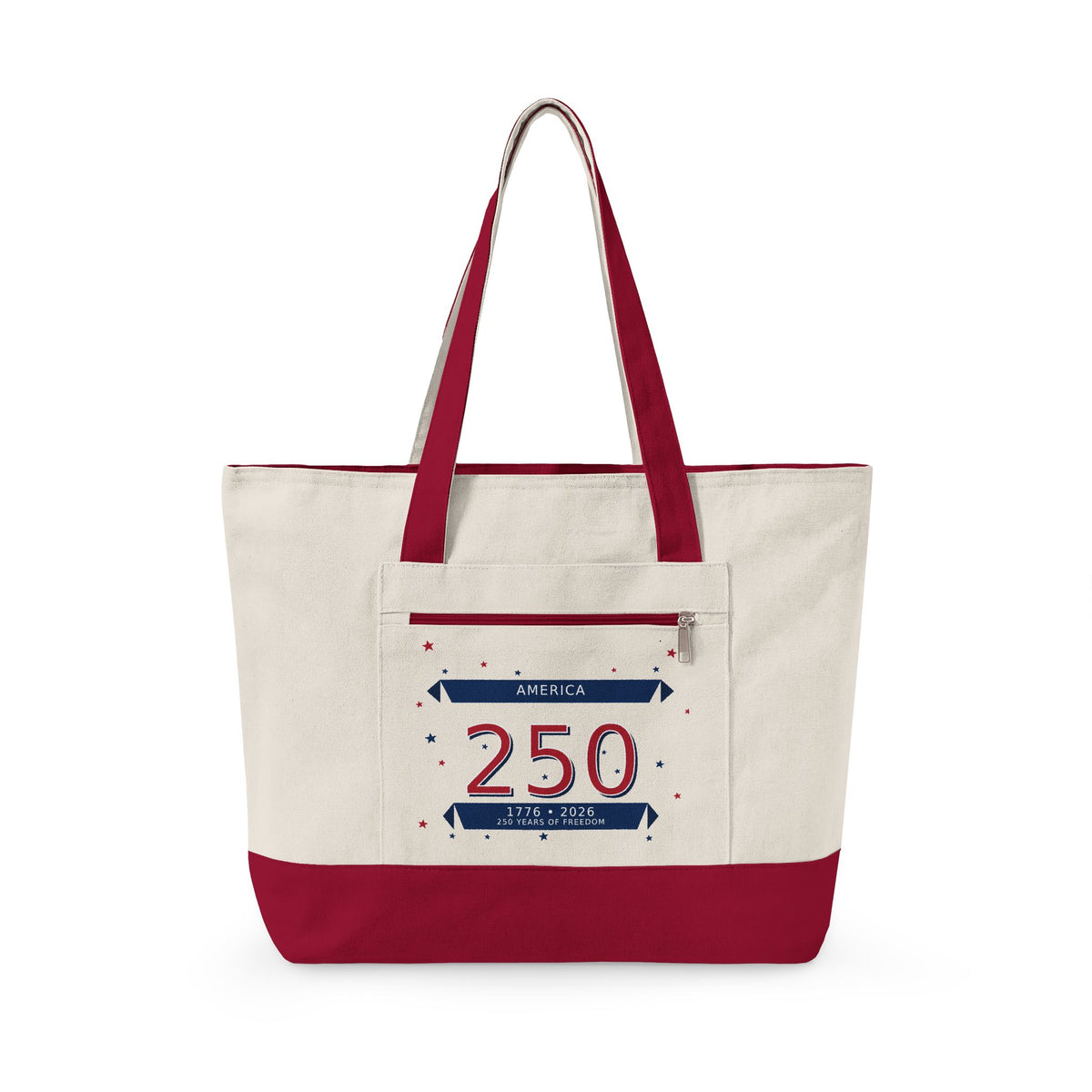 Patriotic 250th Anniversary Canvas Tote Bag | Zippered Heavy Cotton | Choose Color