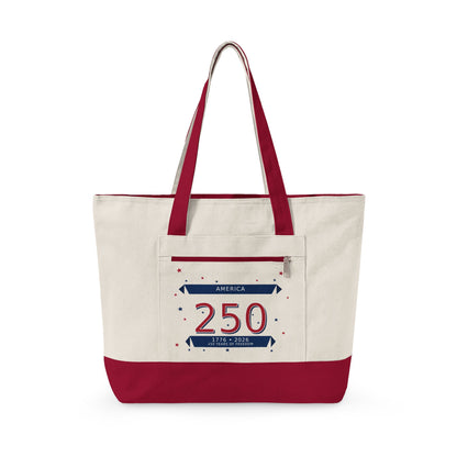 Patriotic 250th Anniversary Canvas Tote Bag | Zippered Heavy Cotton | Choose Color