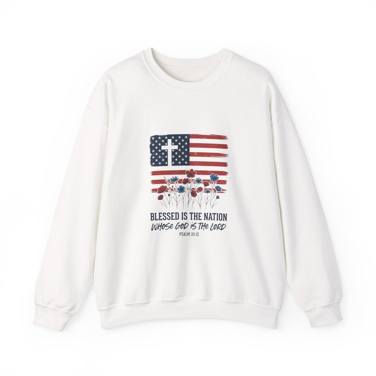 Blessed Is the Nation | Flag Cross Crewneck Sweatshirt | Faith & Freedom