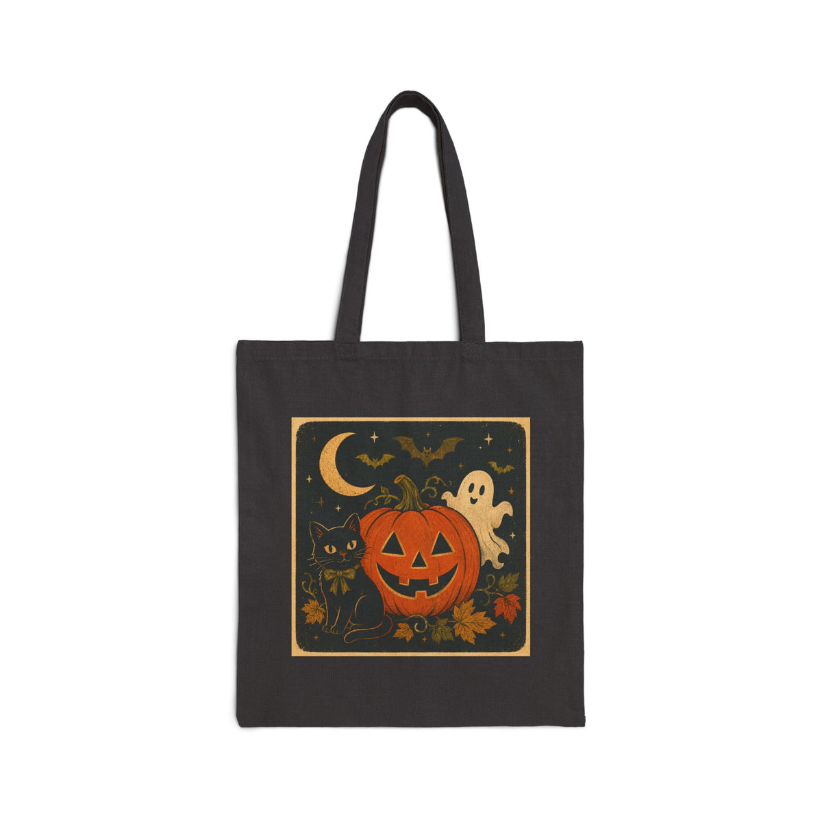 Printify | Halloween Pumpkin Ghost Tote Bag | Vintage Jack-o'-Lantern | Canvas Tote