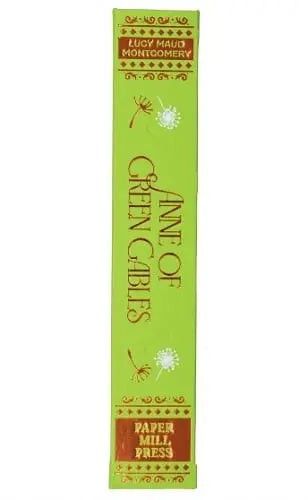 Green book sleeve with 'Anne of Green Gables' text and branding on a white background