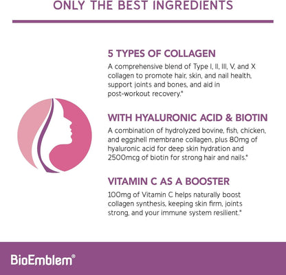 BioEmblem Beauty Collagen | 11G Hydrolyzed Multi-Collagen Peptides