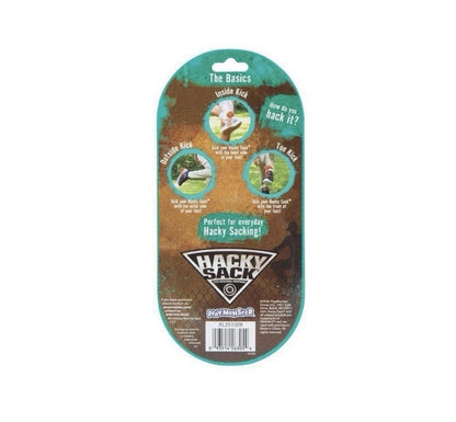 Hacky sack packaging with branding and product details on a white background