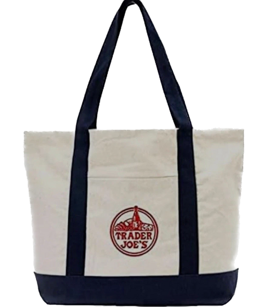 T.Js Large Embroidered Cotton Canvas Tote Bag – Navy Blue (Single)