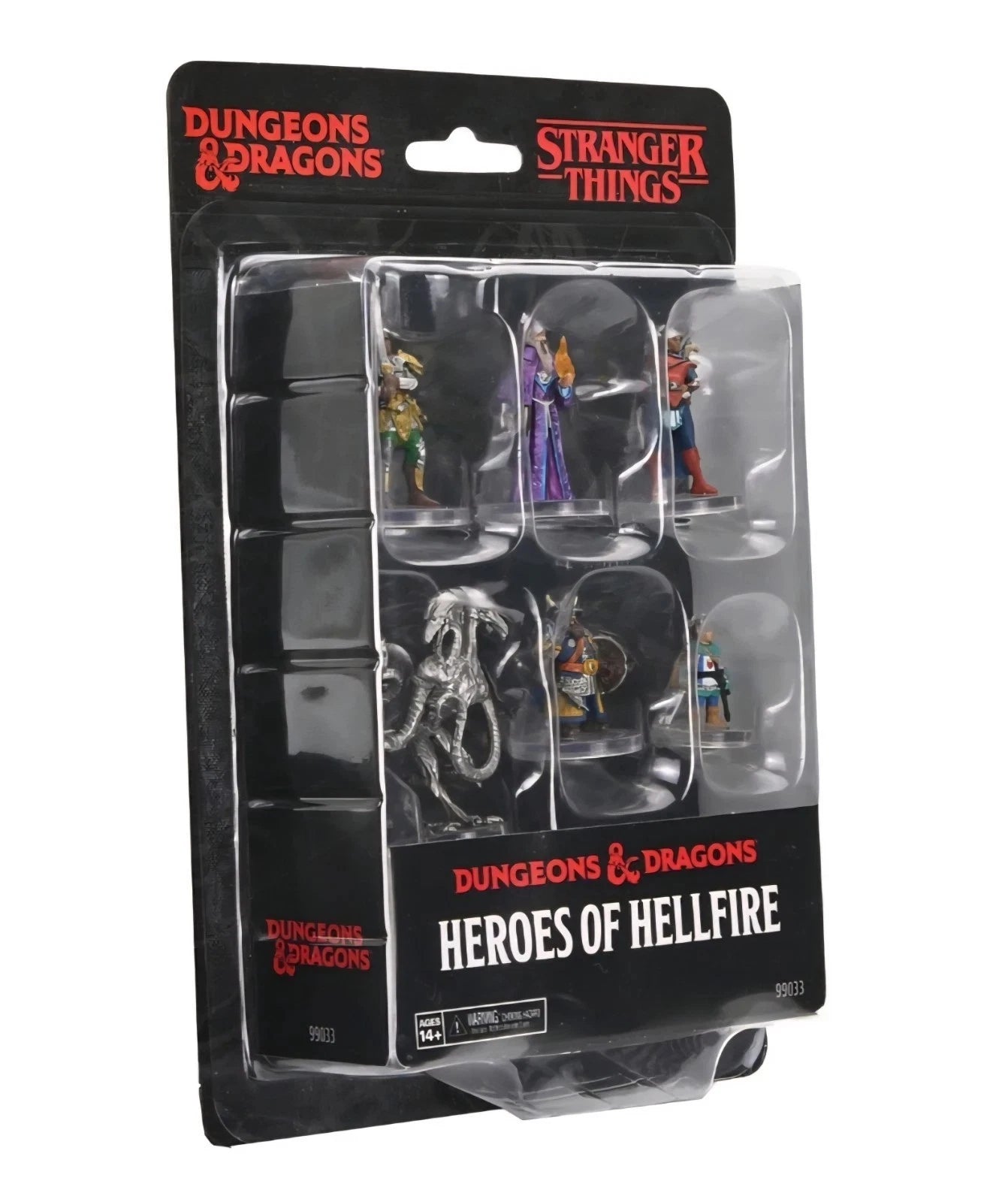 Packaged Dungeons & Dragons Stranger Things Heroes of Hellfire figurine set with black and red branding.