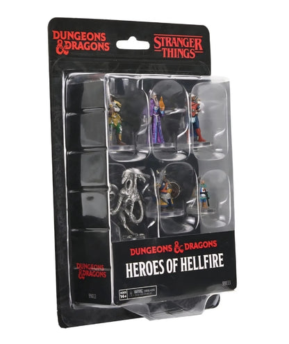 Packaged Dungeons & Dragons Stranger Things Heroes of Hellfire figurine set with black and red branding.