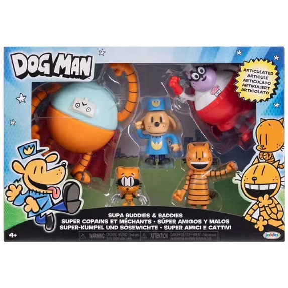 Jazwares | Dog Man Supa Cat Supa Buddies & Baddies | Action Figure 5-Pack