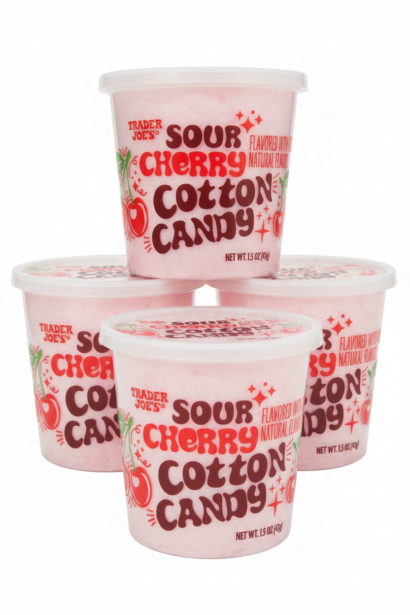 Trader Joe's Sour Cherry Cotton Candy Tub – 1.5 oz (4 Pack)