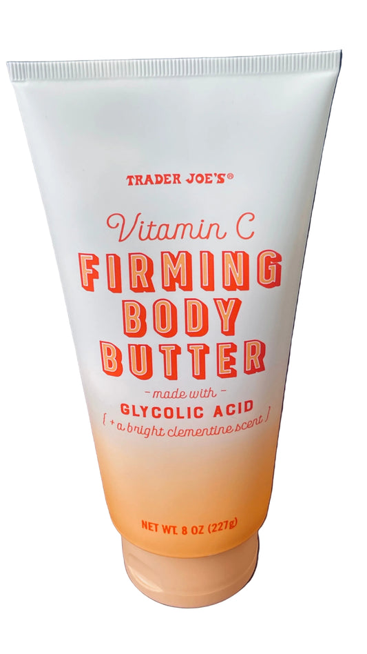 Trader Joe's Vitamin C Firming Body Butter on a wooden surface