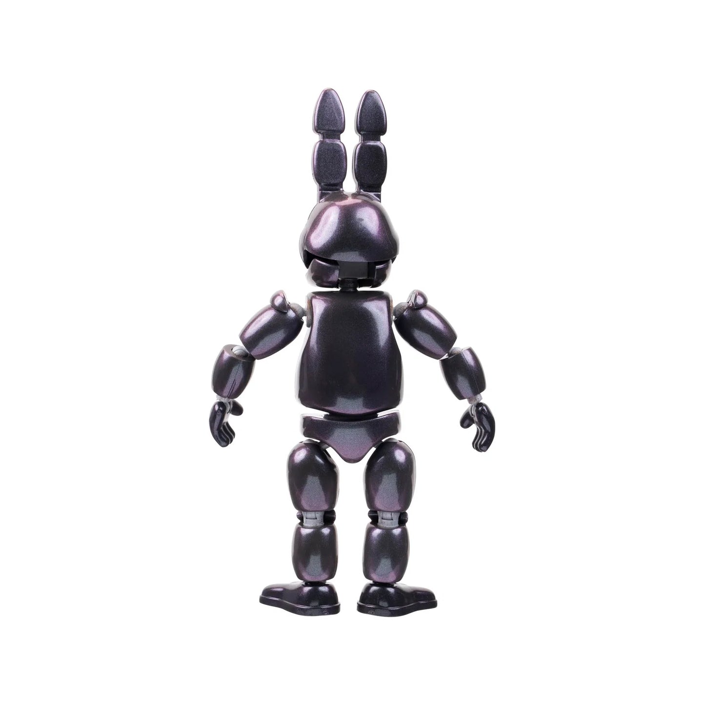 A glossy black articulated toy figure shaped like a rabbit or bunny character, shown from the back against a plain white background.