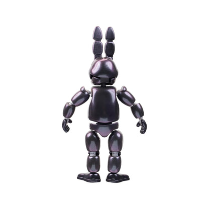 A glossy black articulated toy figure shaped like a rabbit or bunny character, shown from the back against a plain white background.