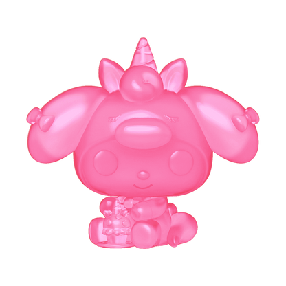 Pink unicorn dog toy on a white background