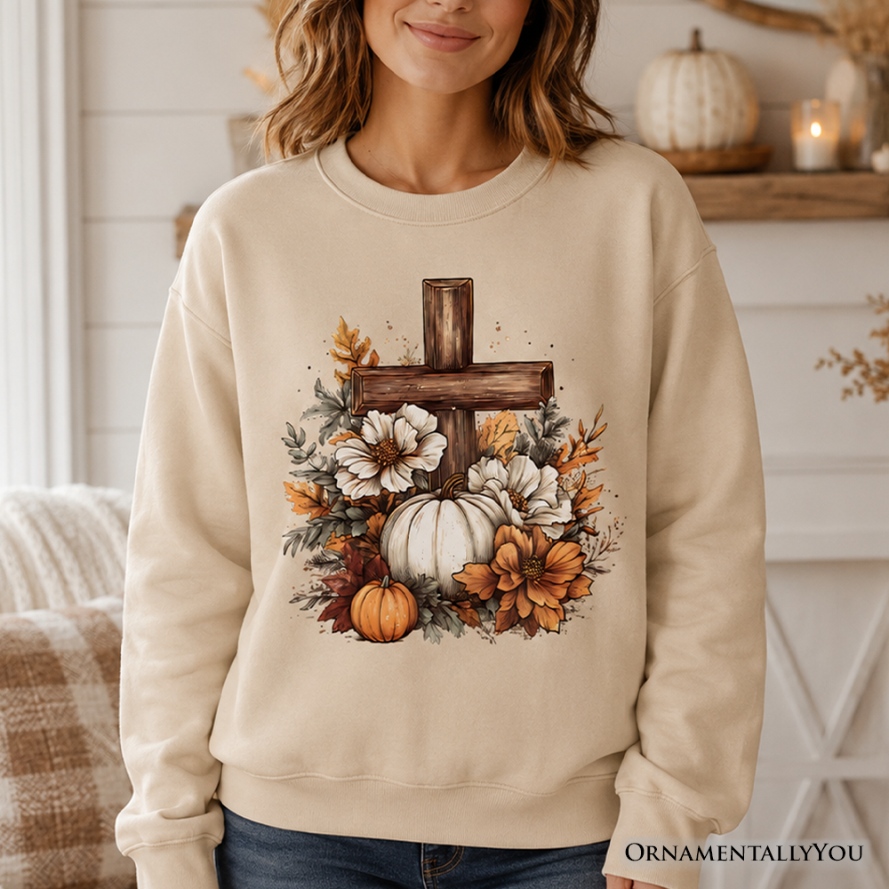 Christian Floral Pumpkin Cross Sweatshirt | Boho Religious Fall | Choose Color