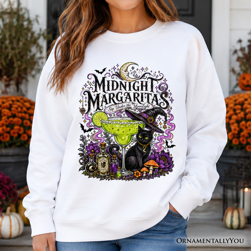 Midnight Margaritas Black Cat | Halloween Sweatshirt | Choose Color
