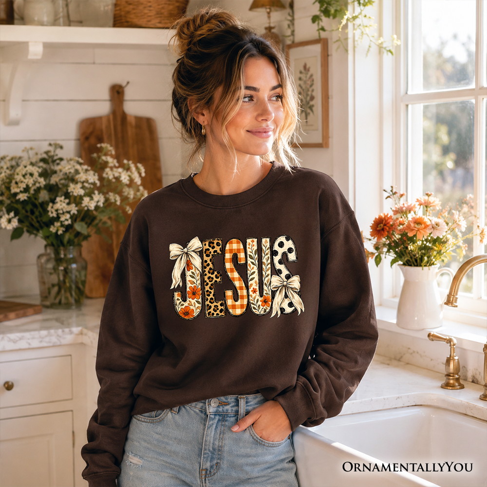 Jesus Coquette Fall Sweatshirt | Leopard Plaid | Choose Color